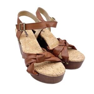 Kork Ease Women's Dawson Brown Ankle Strap Bow Cork Wedge Sandals Size 10 M